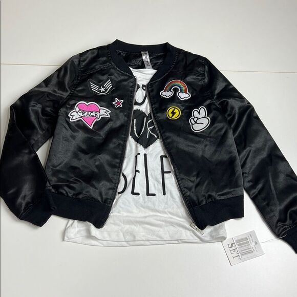 Beautees Girls Size Small 70’s Decals 2 Piece Bomber Jacket with Tank Top NWT - Picture 1 of 9